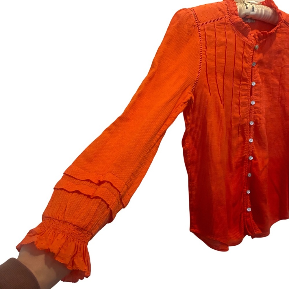 Faherty Coral Button-Front Ruffle-Trim Blouse - Picture 9 of 13